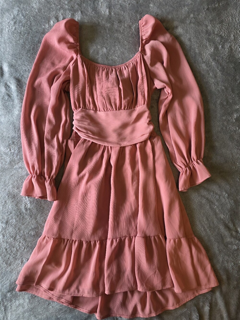 EXLURA Pink Chiffon Romantic Mini Dress - Size XS